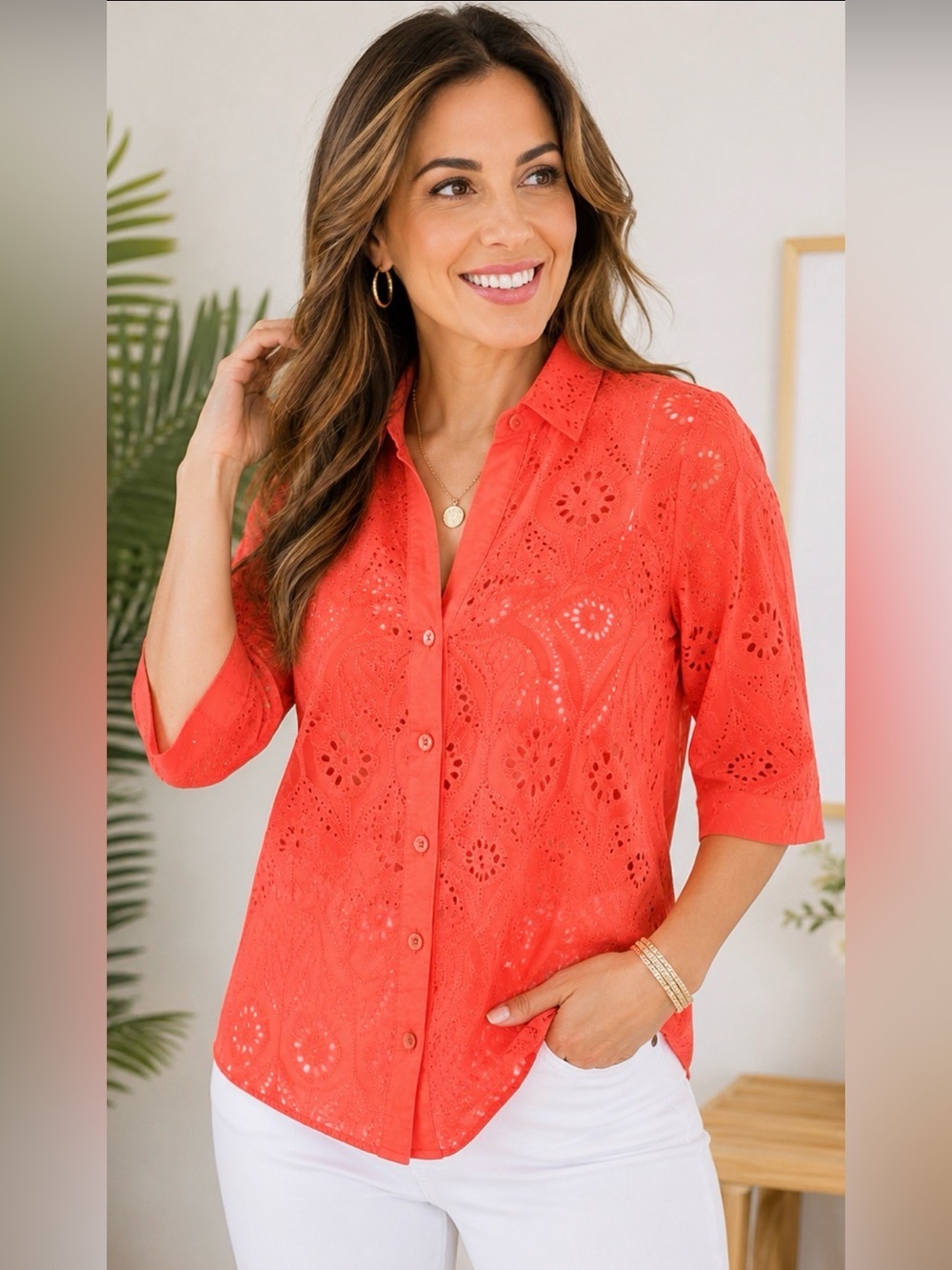 NWT 7th AVENUE DESIGN STUDIO BY NEW YORK & COMPANY CORAL EYELET EMBROIDERED SZ S